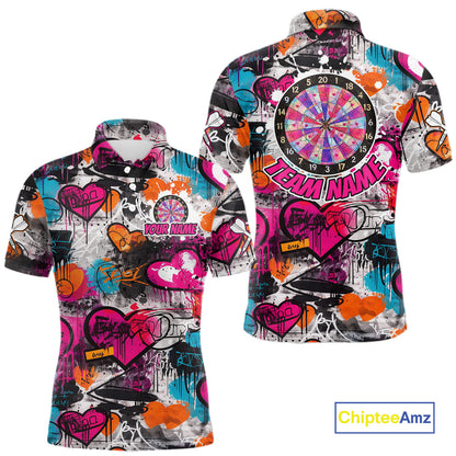 Colorful Heart Graffiti Dartboard Men Darts Polo Shirt Custom Couple Dart Valentine Jerseys NYN2528