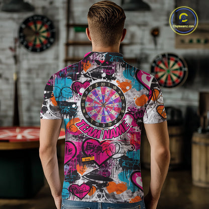 Colorful Heart Graffiti Dartboard Men Darts Polo Shirt Custom Couple Dart Valentine Jerseys NYN2528
