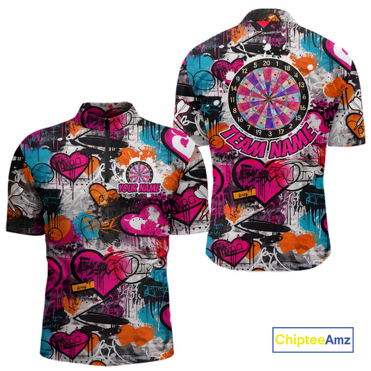 Colorful Heart Graffiti Dartboard Men Darts Quarter-zip Shirt Custom Couple Dart Valentine Jerseys NYN2528