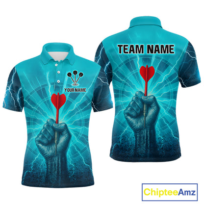 Men’s Custom Darts Shirt - Turquoise Lightning Fist With Maroon Dart Arrow NYN0316