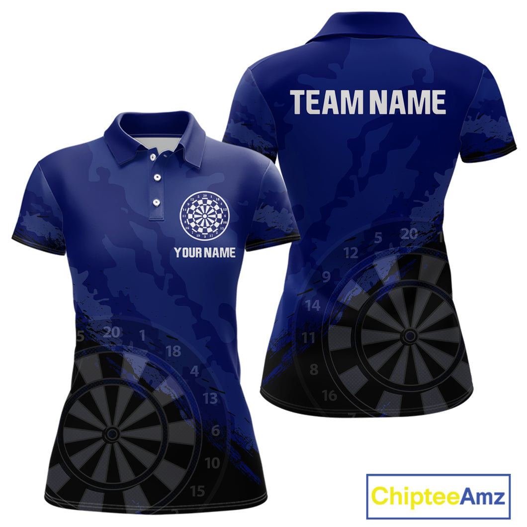 Women’s Custom Darts Team Shirt With Navy Pattern & Black Dartboard, Darts Jersey NYN0319