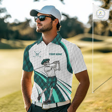 Load image into Gallery viewer, Custom Skeleton Golfer Golf Polo Shirts For Men Teal Argyle Pattern Golf Team Clothing NYN3265