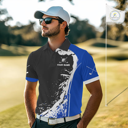 Men's model wearing Funny Rooster Golf Polo Shirt, country golf apparel, rooster mascot sportswear, personalized golf outfit, custom golf team fashion.
