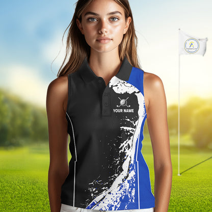 Women's model wearing Funny Rooster Golf Polo Shirt, farmhouse golf apparel, rooster mascot golf fashion, personalized golf clothing, country lifestyle sportswear, custom golf outfit.
