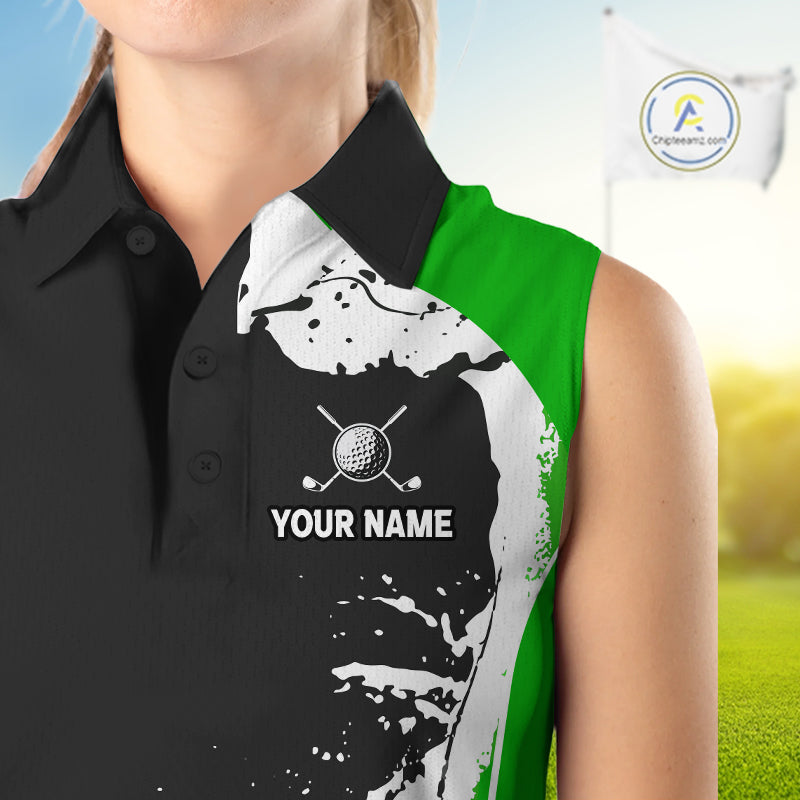 Women's model wearing Funny Alligator Golf Polo Shirt, Florida golf apparel, alligator mascot sportswear, personalized golf clothing, custom golf team fashion.