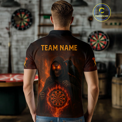 Custom Red Flames Raven Grim Reaper Dartboard Dart Polo Shirt For Men Dart Outfit Jersey NYN1452