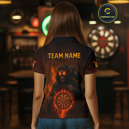 Custom Red Flames Raven Grim Reaper Dartboard Dart Polo Shirt For Women Dart Outfit Jersey NYN1452