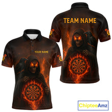 Load image into Gallery viewer, Custom Red Flames Raven Grim Reaper Dartboard Dart Polo Shirt For Men Dart Outfit Jersey NYN1452
