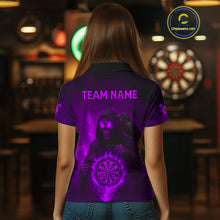 Load image into Gallery viewer, Custom Purple Flames Raven Grim Reaper Dartboard Dart Polo Shirt For Women Dart Outfit Jersey NYN1453