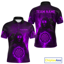 Load image into Gallery viewer, Custom Purple Flames Raven Grim Reaper Dartboard Dart Polo Shirt For Men Dart Outfit Jersey NYN1453