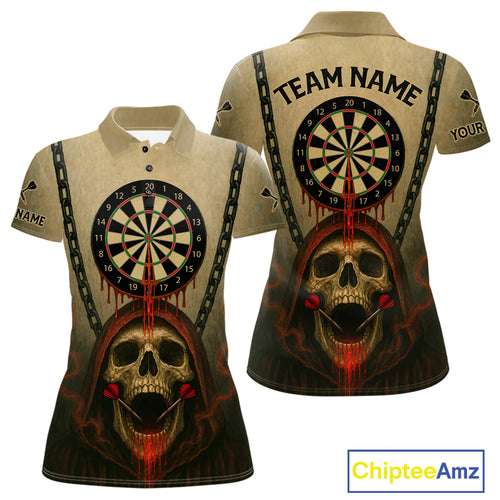 Custom Red Dripping Skull Halloween Dart Polo Shirt For Women Hallow's Eve Dart Team Jersey NYN1456
