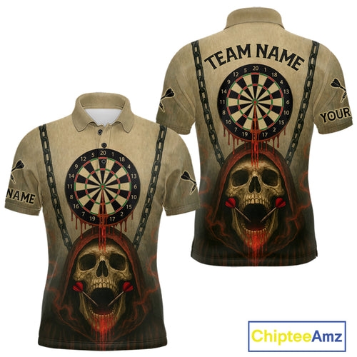 Custom Red Dripping Skull Halloween Dart Polo Shirt For Men Hallow's Eve Dart Team Jersey NYN1456