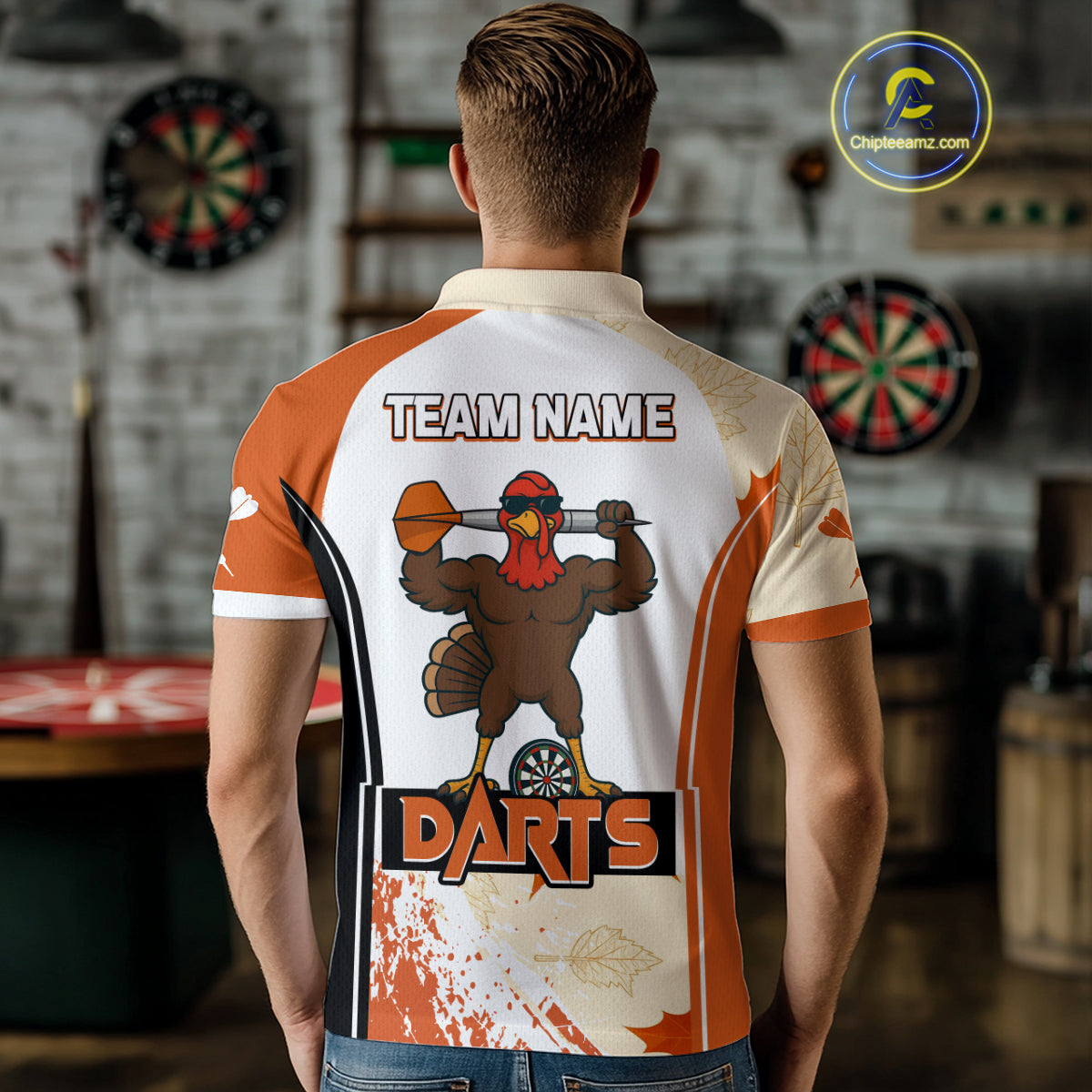 Custom Funny Turkey Autumn Leaves Dart Polo Shirt For Men Thanksgiving Dart Jersey NYN1458