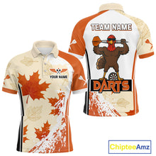 Load image into Gallery viewer, Custom Funny Turkey Autumn Leaves Dart Polo Shirt For Men Thanksgiving Dart Jersey NYN1458