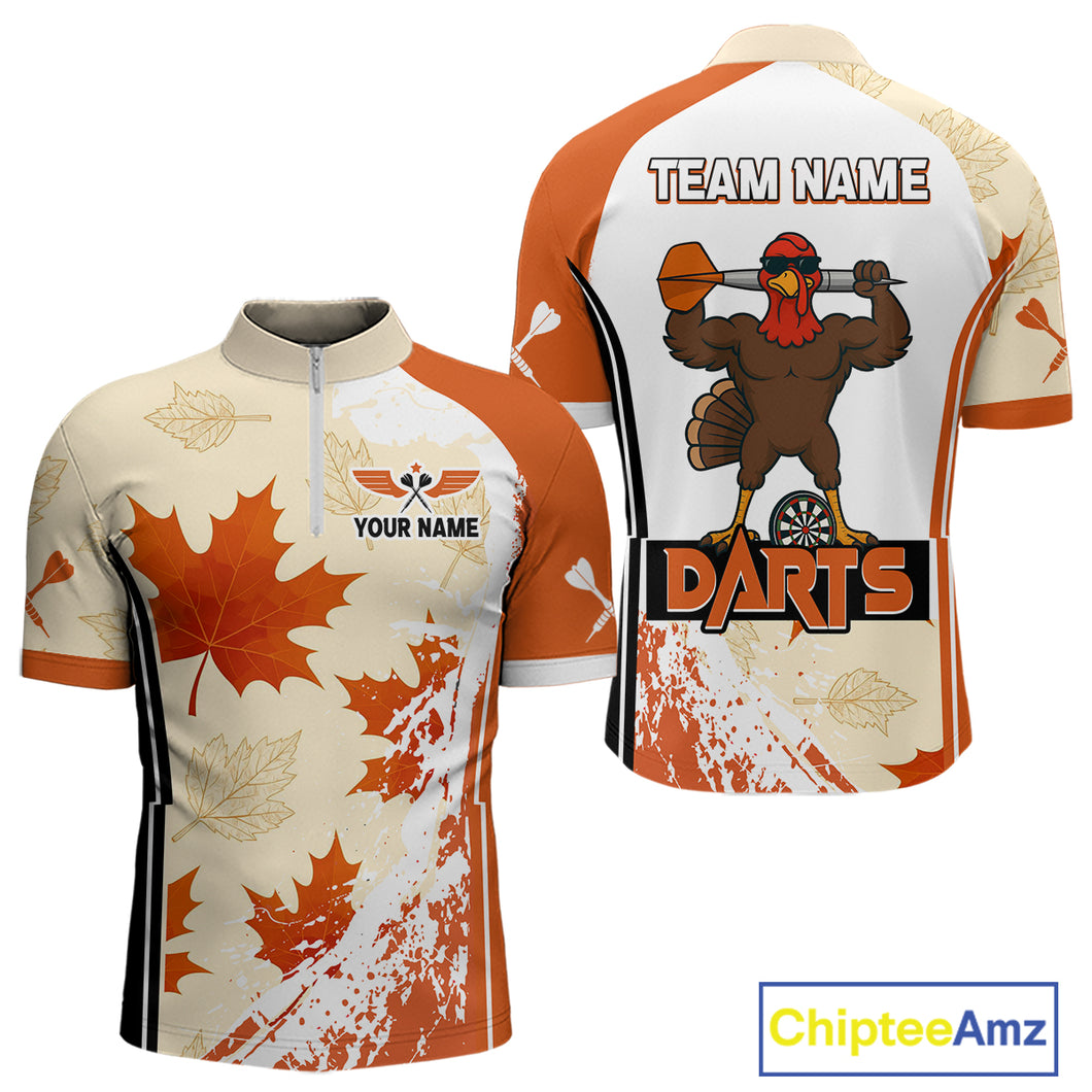 Custom Funny Turkey Autumn Leaves Dart 1/4-Zip Shirt For Men Thanksgiving Dart Jersey NYN1458