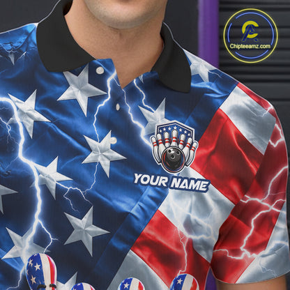 Custom American Flag Bowling Shirt For Men Personalized Funny Smiling Pins Bowling Ball Team Jersey NYN4533