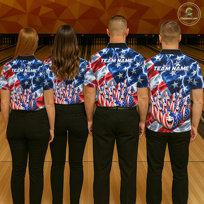 Custom American Flag Bowling Shirt For Men Personalized Funny Smiling Pins Bowling Ball Team Jersey NYN4533