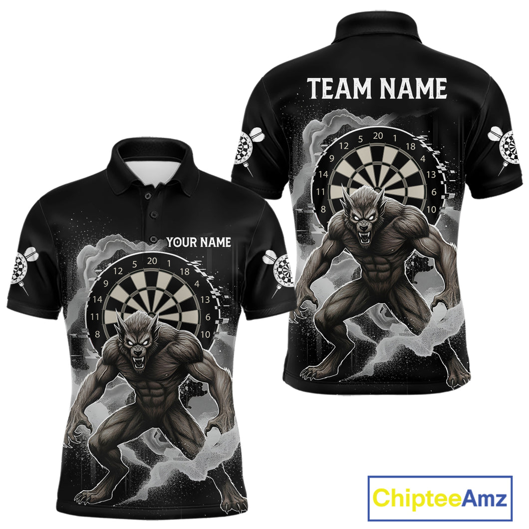 Grey Smokes Horror Wolf Grunge Dartboard Custom Darts Polo Shirt For Men Dart Gifts NYN1997
