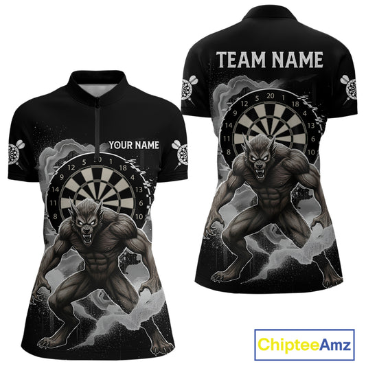 Grey Smokes Horror Wolf Grunge Dartboard Custom Darts Quarter-Zip  Shirt For Women Dart Gifts NYN1997