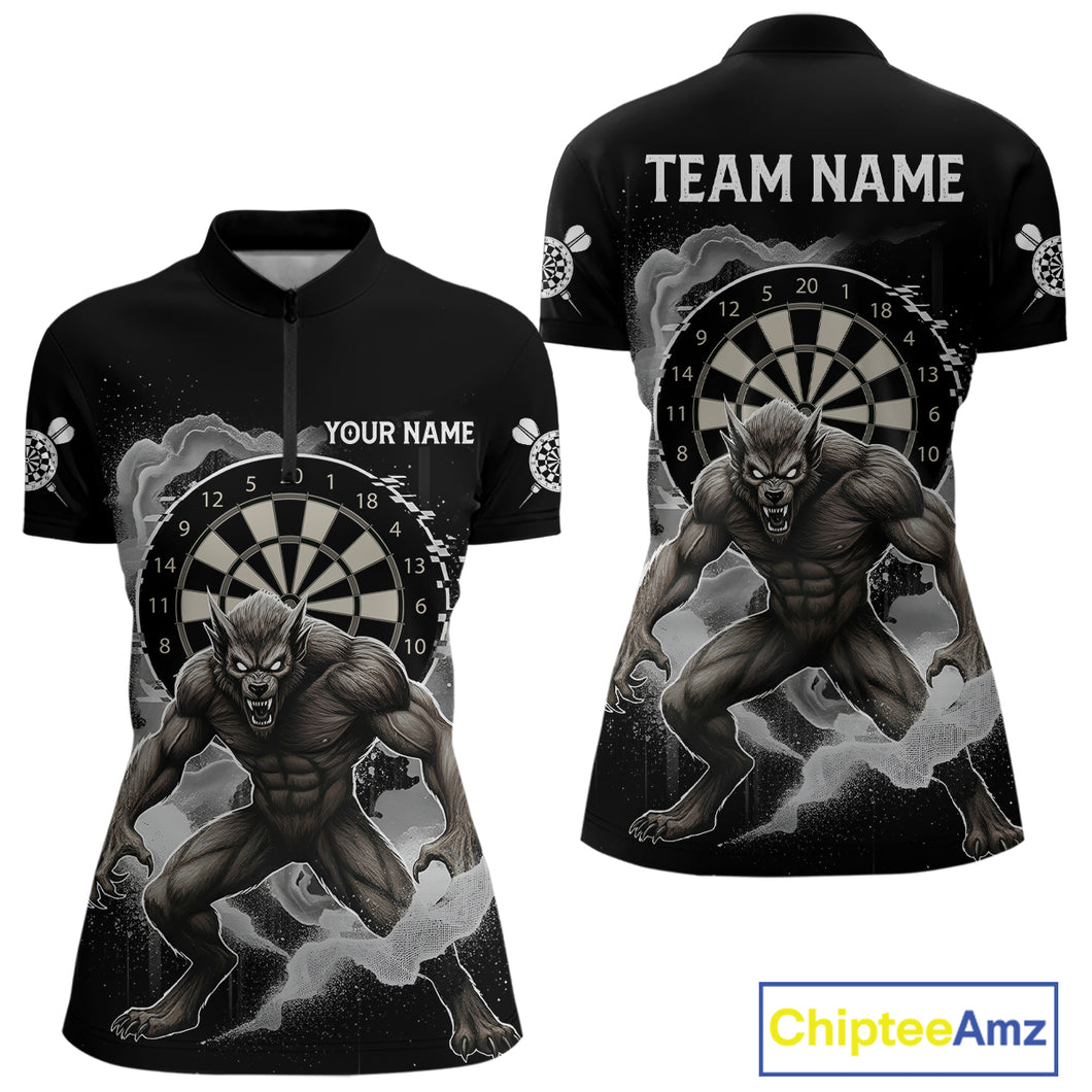 Grey Smokes Horror Wolf Grunge Dartboard Custom Darts Quarter-Zip  Shirt For Women Dart Gifts NYN1997