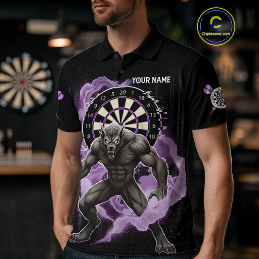 Purple Smokes Horror Wolf Grunge Dartboard Custom Darts Polo Shirt For Men Dart Gifts NYN1998