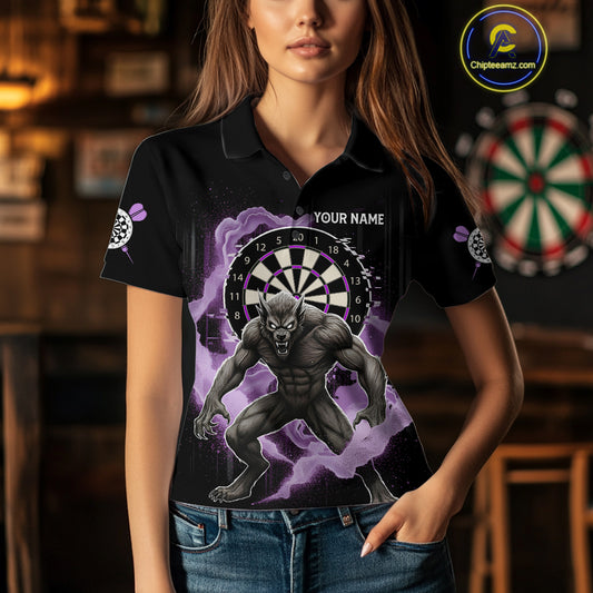 Purple Smokes Horror Wolf Grunge Dartboard Custom Darts Polo Shirt For Women Dart Gifts NYN1998