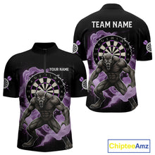 Load image into Gallery viewer, Purple Smokes Horror Wolf Grunge Dartboard Custom Darts Quarter-Zip Shirt For Men Dart Gifts NYN1998