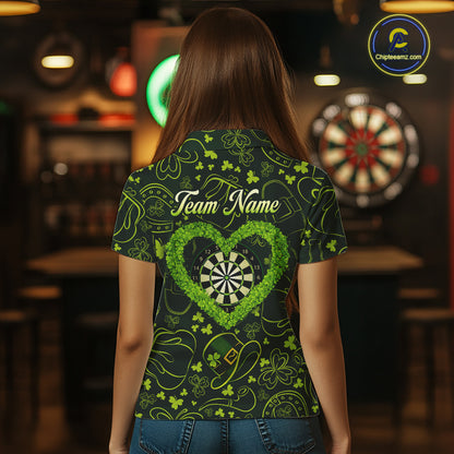 Heart Shamrock Dartboard St Patrick's Day Women Darts Polo Shirt Custom Darts Couple Jersey NYN2530