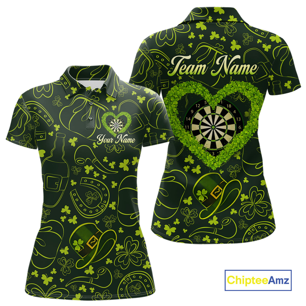 Heart Shamrock Dartboard St Patrick's Day Women Darts Polo Shirt Custom Darts Couple Jersey NYN2530