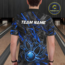 Load image into Gallery viewer, Black And Blue Strikes Grunge Bowling Polo &amp; 1/4-Zip Shirt For Men Custom Thunder Bowling Team Jersey NYN3267