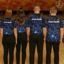 Load image into Gallery viewer, Black And Blue Strikes Grunge Bowling Polo &amp; 1/4-Zip Shirt For Men Custom Thunder Bowling Team Jersey NYN3267