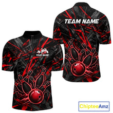 Load image into Gallery viewer, Black And Red Strikes Grunge Bowling Polo &amp; 1/4-Zip Shirt For Men Custom Thunder Bowling Team Jersey NYN3268