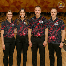 Load image into Gallery viewer, Black And Red Strikes Grunge Bowling Polo &amp; 1/4-Zip Shirt For Men Custom Thunder Bowling Team Jersey NYN3268