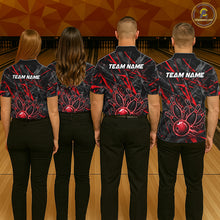 Load image into Gallery viewer, Black And Red Strikes Grunge Bowling Polo &amp; 1/4-Zip Shirt For Men Custom Thunder Bowling Team Jersey NYN3268