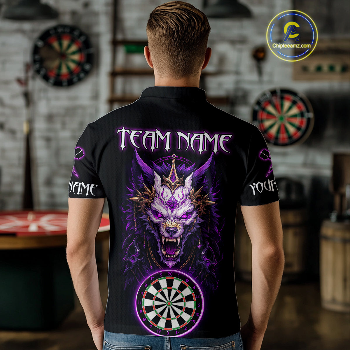 Purple Vicious Wolf Ruler Dartboard Darts Shirt For Men - Custom Name & Team Jersey NYN0581