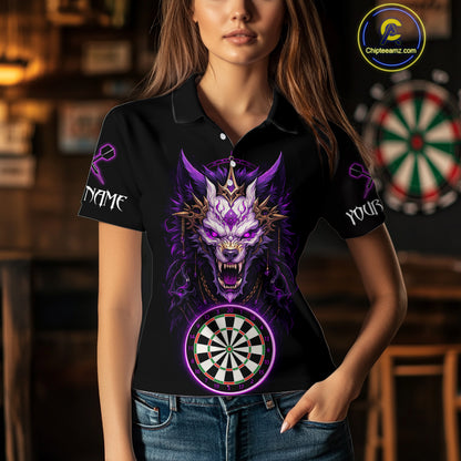 Purple Vicious Wolf Ruler Dartboard Darts Shirt For Women - Custom Name & Team Jersey NYN0581