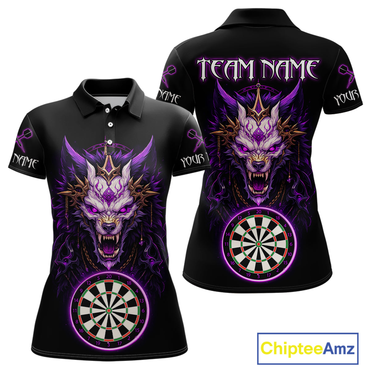 Purple Vicious Wolf Ruler Dartboard Darts Shirt For Women - Custom Name & Team Jersey NYN0581
