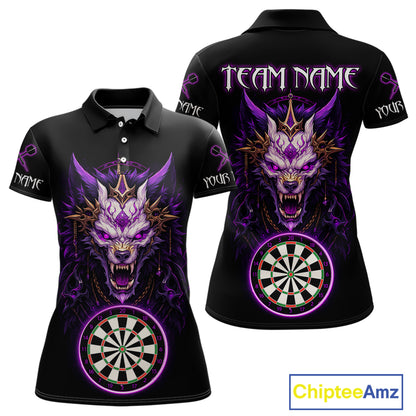 Purple Vicious Wolf Ruler Dartboard Darts Shirt For Women - Custom Name & Team Jersey NYN0581