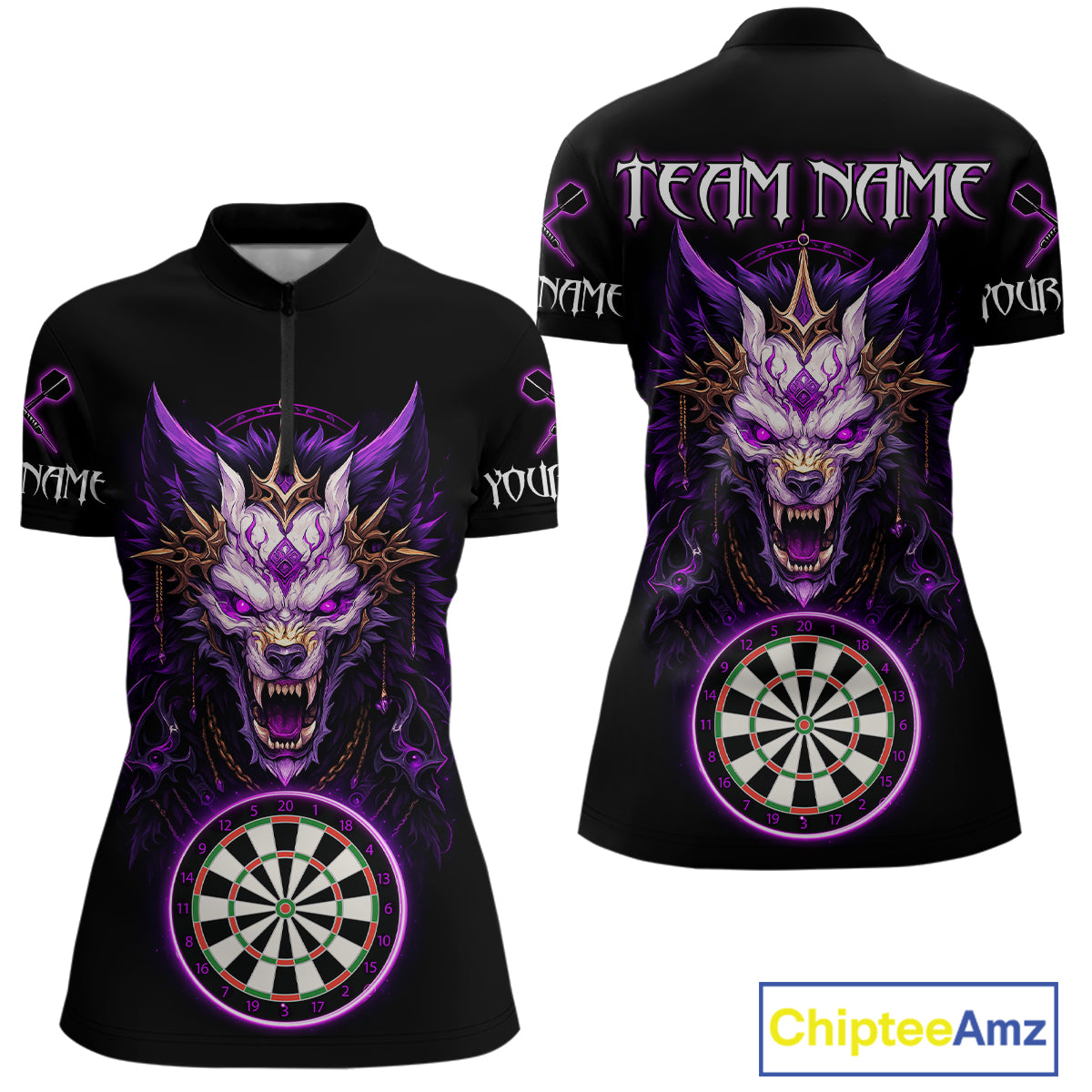 Purple Vicious Wolf Ruler Dartboard Darts Shirt For Women - Custom Name & Team Jersey NYN0581