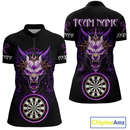 Purple Vicious Wolf Ruler Dartboard Darts Shirt For Women - Custom Name & Team Jersey NYN0581
