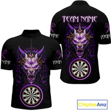 Load image into Gallery viewer, Purple Vicious Wolf Ruler Dartboard Darts Shirt For Men - Custom Name &amp; Team Jersey NYN0581