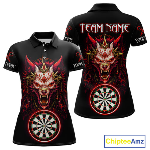 Red Vicious Wolf Ruler Dartboard Darts Shirt For Women - Custom Name & Team Jersey NYN0582