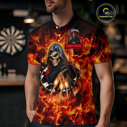 Grim Reaper Flaming Dartboard & Arrows Darts Shirt For Men - Custom Name & Team Jersey NYN0585