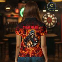Load image into Gallery viewer, Grim Reaper Flaming Dartboard &amp; Arrows Darts Shirt For Women - Custom Name &amp; Team Jersey NYN0585