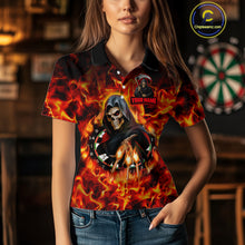 Load image into Gallery viewer, Grim Reaper Flaming Dartboard &amp; Arrows Darts Shirt For Women - Custom Name &amp; Team Jersey NYN0585