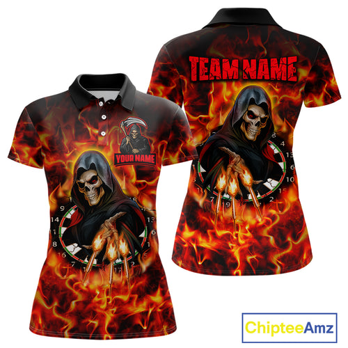 Grim Reaper Flaming Dartboard & Arrows Darts Shirt For Women - Custom Name & Team Jersey NYN0585