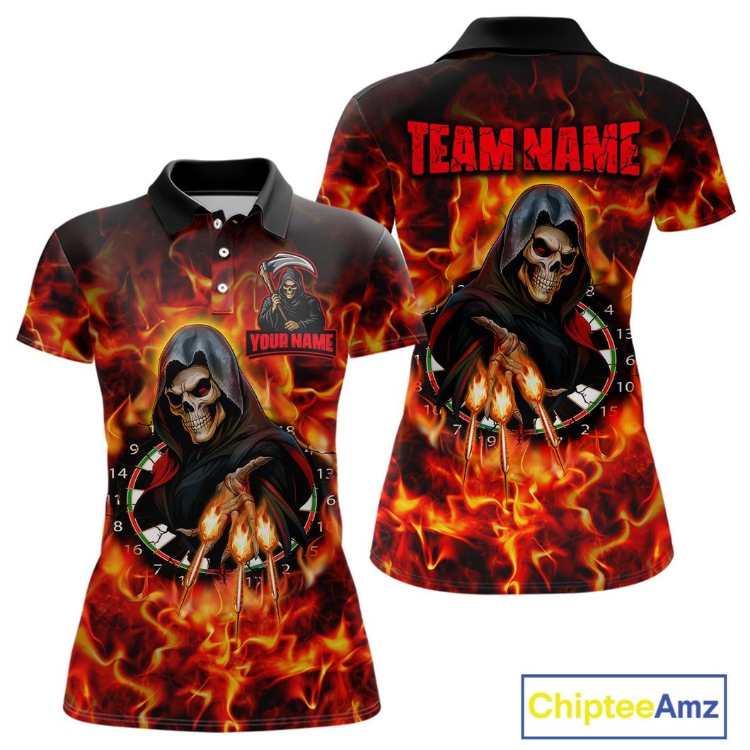 Grim Reaper Flaming Dartboard & Arrows Darts Shirt For Women - Custom Name & Team Jersey NYN0585