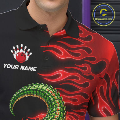 Custom Funny Alligator Fire Flame Bowling Shirt For Men Personalized Red Flame Bowling Team Jersey NYN4551
