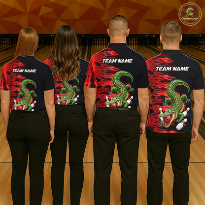 Custom Funny Alligator Fire Flame Bowling Shirt For Women Personalized Red Flame Bowling Team Jersey NYN4551