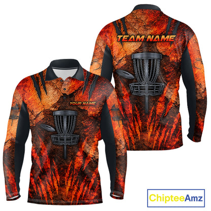 Orange Claws Mens Disc Golf Polo Shirt Custom Grey Disc Golf Basket Jerseys Team Mens Disc Golf NYN3113